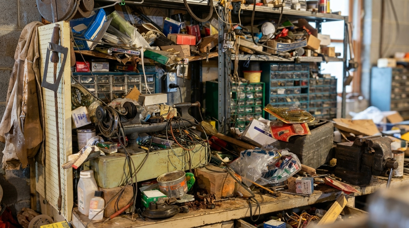 A cluttered workshop in search of a better system